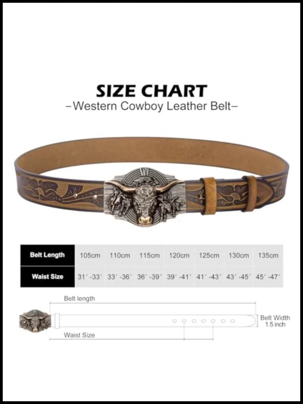 Genuine Cowhide Leather Western Belt Removable Snap Buckle Men's